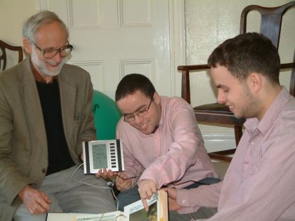 David, Peter and John with my Xmas present, a weather station, Colchester, 25 December 2005